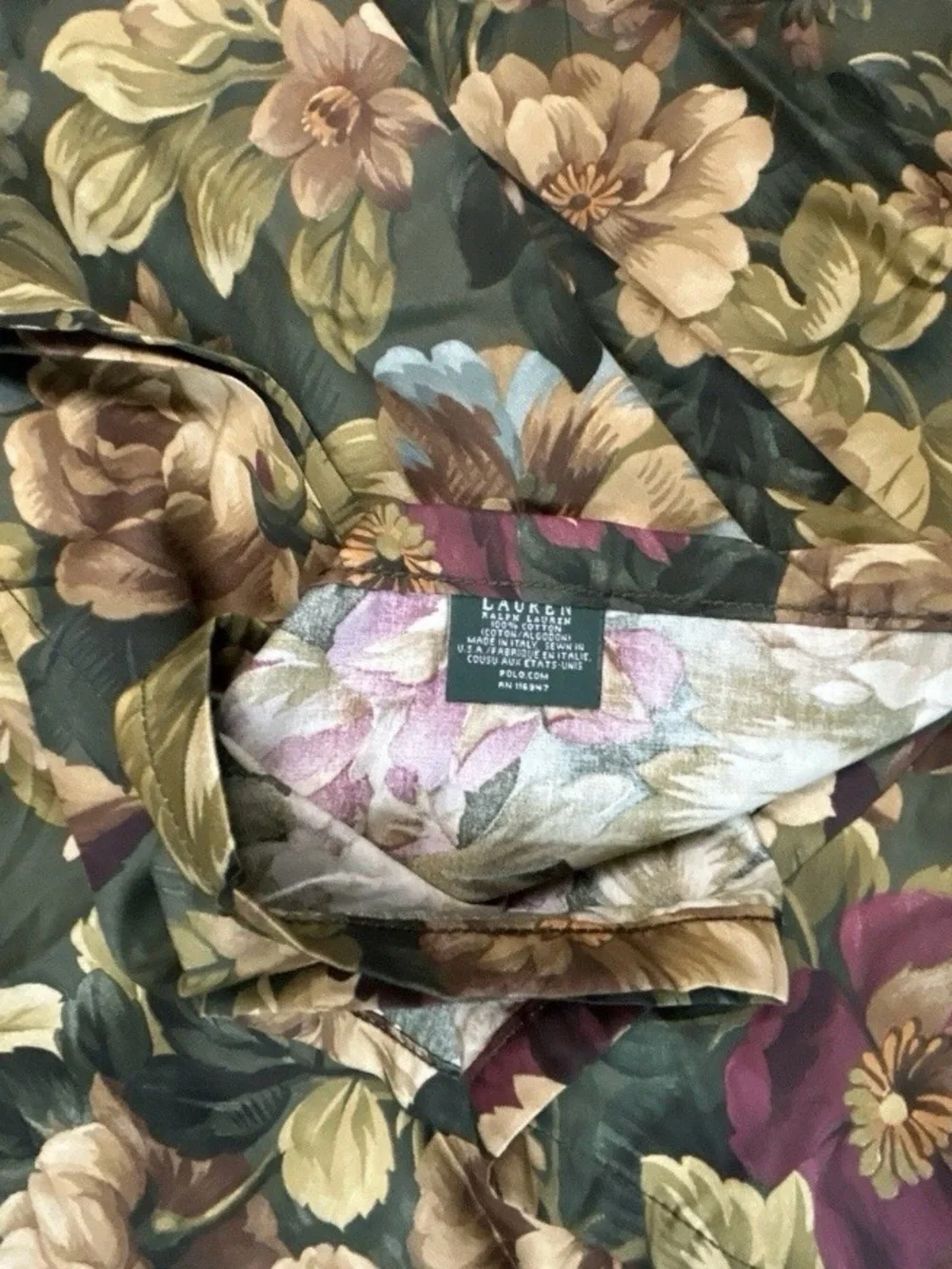 Vintage Lauren Ralph Lauren Edgefield Floral Twin Flat Sheet Cotton Green Gold